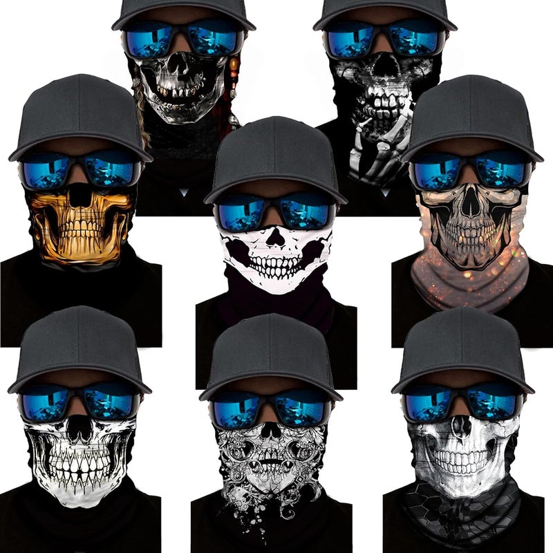 M-YOUNG 8 Pack Neck Gaiter Skull Motorcycle Face Mask for Men Women Face Cover Mask Head Wrap Balaclava Headwear - Image 2